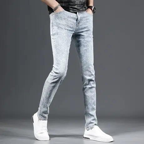 高级牛仔裤男2023新款夏季潮牌修身小脚男士个性潮流弹力薄款长裤商品大图