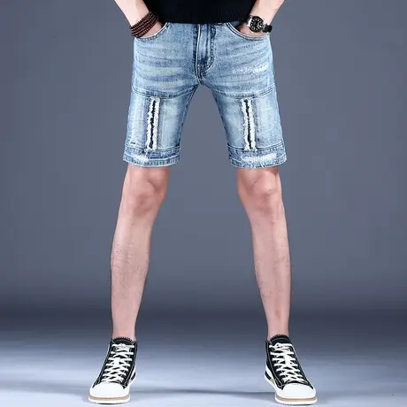 男士破洞刮烂五分裤秋款薄款牛仔短裤男款裤子男三分休闲中裤夏天商品大图