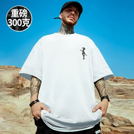 中国风水墨武士重磅T恤胖子短袖男加肥加大纯棉国潮大码男装夏季商品大图