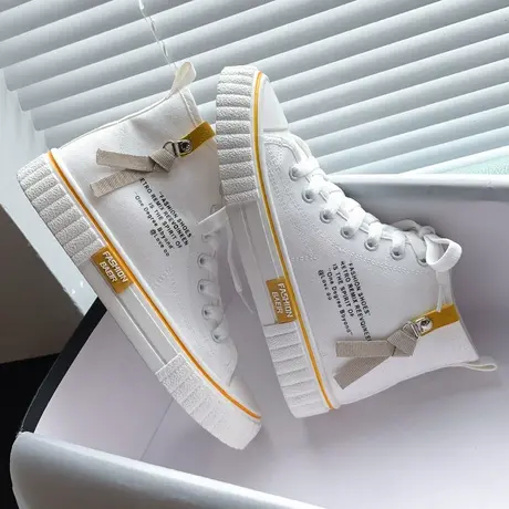 小白鞋子女2023春新款高帮帆布鞋女ulzzang百搭韩版休闲板鞋潮鞋图片