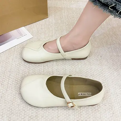 豆豆鞋女夏季2023新款浅口平底配裙子温柔孕妇鞋晚风玛丽珍奶奶鞋商品大图