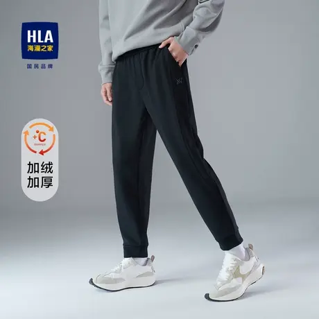 HLA/海澜之家加绒加厚休闲裤男保暖五袋款中腰直脚弹力刺绣卫裤男商品大图