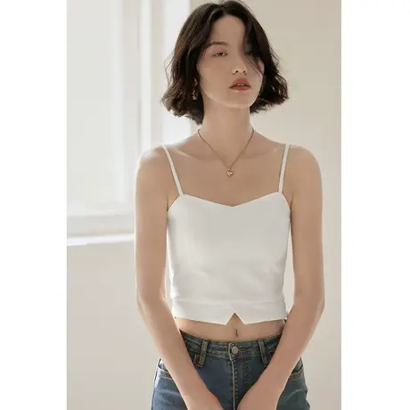 弥古白色吊带背心女夏季外穿带胸垫一体裹胸内搭打底抹胸短款上衣商品大图