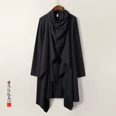 中国风男禅服休闲亚麻汉服盘扣男装唐装古风禅修假两件居士服道袍图片