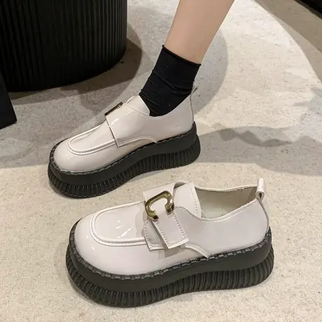 厚底松糕大头乐福鞋女2023秋季复古增高玛丽珍jk小皮鞋黑色英伦风商品大图