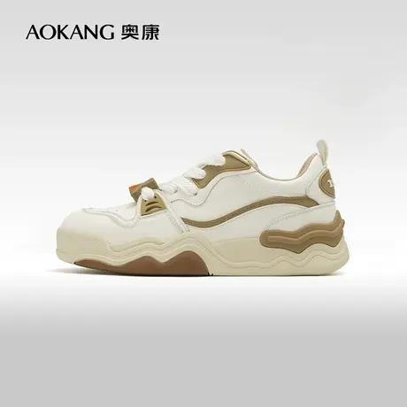 奥康女鞋 春秋季新款圆头显脚小撞色潮流百搭板鞋时尚休闲鞋图片