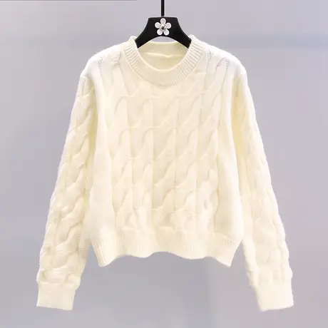 小清新短款麻花套头毛衣女秋冬2023新款款慵懒风软糯洋气针织上衣图片
