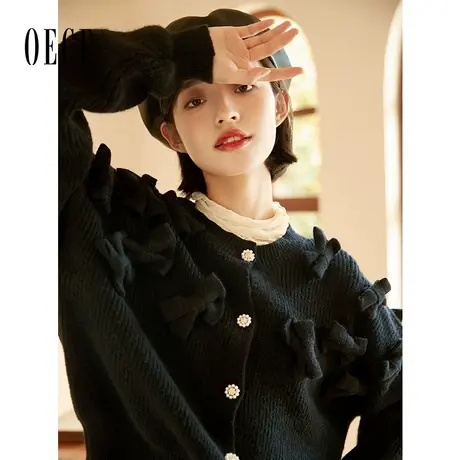 Oece复古设计感毛衣秋冬季新款女装法式针织衫开衫外套商品大图