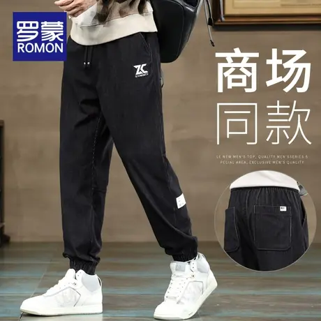 罗蒙休闲裤男士2023秋冬季新款潮牌宽松哈伦束脚裤休闲工装长裤子商品大图