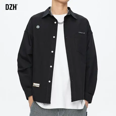 男士刺绣黑衬衫男秋季寸衣长袖休闲衬衣冷淡风男装高级感衫衣外套商品大图