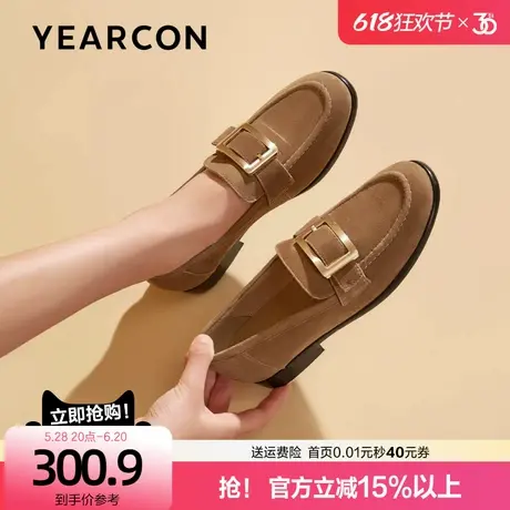 意尔康真皮乐福鞋女2025新款春平底小皮鞋英伦复古方扣单鞋妈妈鞋图片