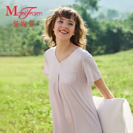 曼妮芬舒适棉质睡裙家居服圆领裙装起居服女士睡裙睡衣20310799商品大图