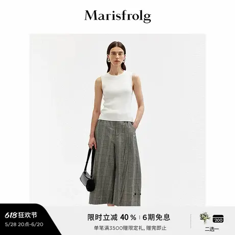 【无压力职场】玛丝菲尔夏季时尚松紧腰头九分格纹阔腿裤女商品大图