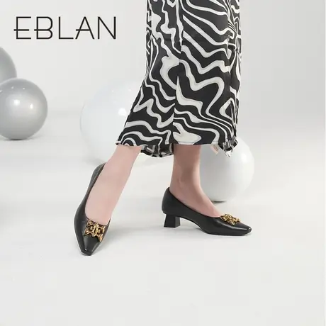 伊伴春季新款女鞋浅口一脚蹬高跟鞋通勤休闲皮鞋职场女鞋时尚单鞋图片