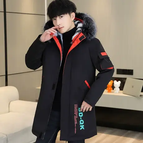羽绒服男士中长款2025冬季新款加绒加厚连帽潮牌棉衣潮流韩版棉服商品大图