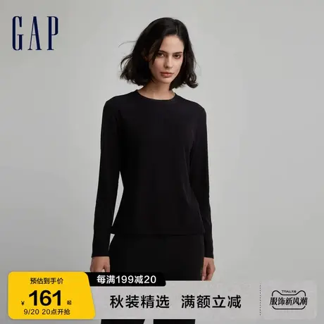 【女友T】Gap女装秋季2023新款磨毛圆领长袖T恤793895宽松上衣图片