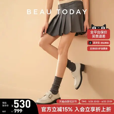 BeauToday粗跟乐福鞋女2025夏季新款白色英伦风小皮鞋真皮孟克鞋图片