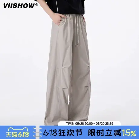 VIISHOW潮牌夏季薄款速干褶皱直筒运动伞兵裤男宽松潮流百搭长裤商品大图
