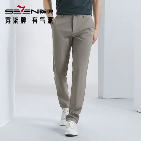 柒牌清仓锦氨休闲裤男春夏时尚百搭条纹提花修身男士直筒长裤商品大图