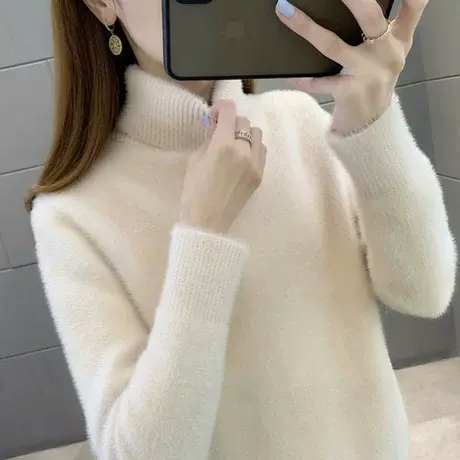 冬季高领水貂绒毛衣女加厚2023年新款爆款时尚洋气打底衫女秋冬装商品大图