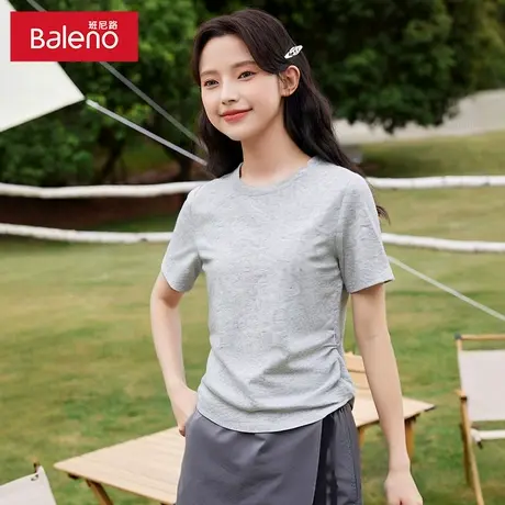 班尼路灰色短袖t恤女正肩2025新款夏季修身学生短款时尚感上衣女Q图片