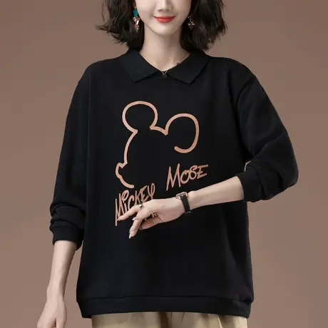 卫衣女春秋新款加肥加大码女装宽松中年妈妈印花百搭翻领显瘦上衣商品大图