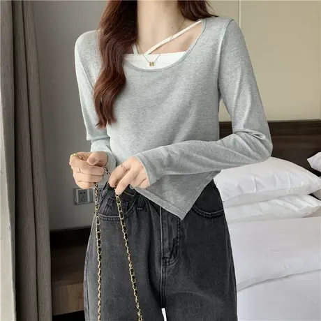 拼接假两件卫衣女秋季2023新款设计感小众洋气宽松长袖t恤上衣潮图片