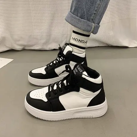 高帮鞋女鞋2023新款春秋季学生厚底休闲百搭原创设计运动平底板鞋商品大图