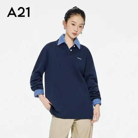 A21女装宽松polo领慵懒风休闲长袖上衣F453231001商品大图