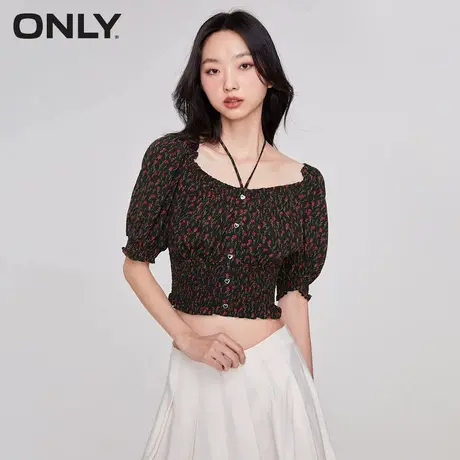 ONLY2023夏季新款时尚淑女花边绑带短款宽松雪纺衫女|123241003商品大图