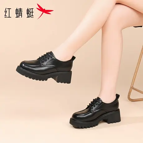 红蜻蜓女鞋秋冬新款鞋子女士厚底增高休闲皮鞋女款真皮小皮鞋单鞋商品大图