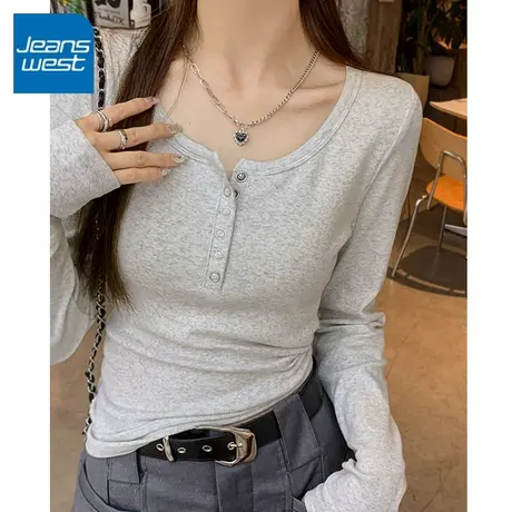 KV真维斯正肩长袖t恤女2025秋季新款休闲时尚百搭打底衫内搭上衣商品大图