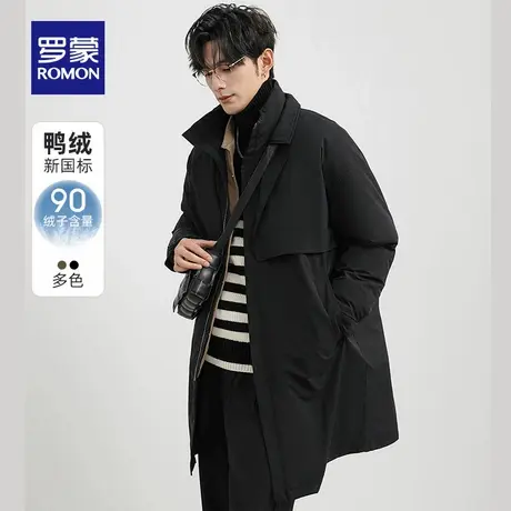 罗蒙男士休闲保暖中长款翻领羽绒服2025冬季新款派克风衣式外套男商品大图