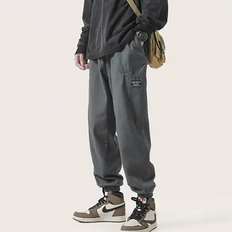 工装裤子男秋季港风日系复古贴标束脚休闲裤高街潮牌宽松运动长裤商品大图