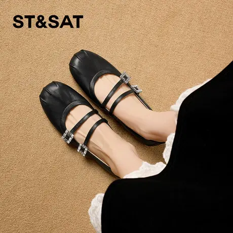 星期六黑色方头玛丽珍鞋女2026年新款春季复古软底双扣带百搭单鞋商品大图