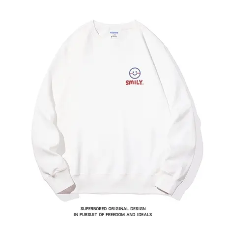 简约可爱笑脸印花卫衣男女款情侣装秋冬宽松休闲圆领套头上衣商品大图