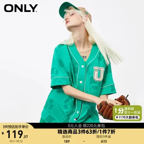 ONLY奥莱夏季中长撞色V领纽扣棒球服开衫短袖T恤女图片