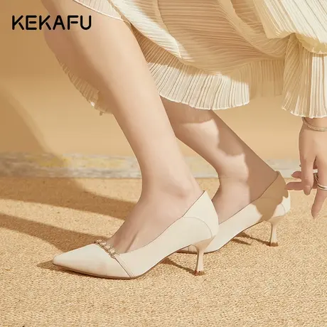 珂卡芙法式尖头单鞋女秋季2023新款细跟浅口高跟鞋气质高级感女鞋图片