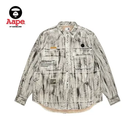 Aape旗舰店男装秋冬猿颜徽章特染纹理宽松加厚夹克外套7636XAL商品大图
