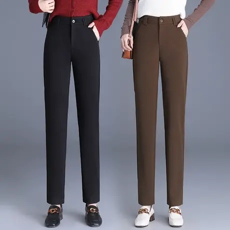 毛呢烟管裤女秋冬高腰加厚保暖显瘦哈伦裤大码遮胯妈妈小脚西装裤图片