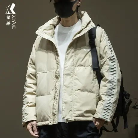 冬季保暖连帽羽绒服男潮牌宽松大码新国标90%白鸭绒外套工装棉衣商品大图