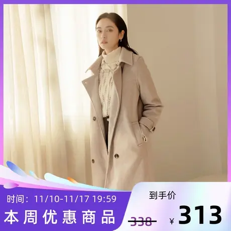 桔熊秋冬季英伦复古廓形双排扣毛呢大衣保暖夹棉外套女大码EA3572图片