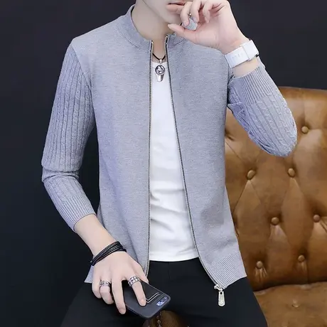 毛衣男韩版薄款潮流个性秋冬季小清新长袖开衫男士外穿针织衫外套商品大图