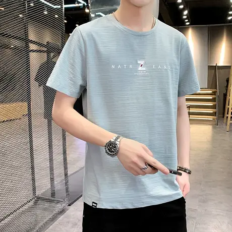 短袖男宽松圆领2023夏季新款体恤衣服韩版冰感打底衫潮流半袖T恤商品大图