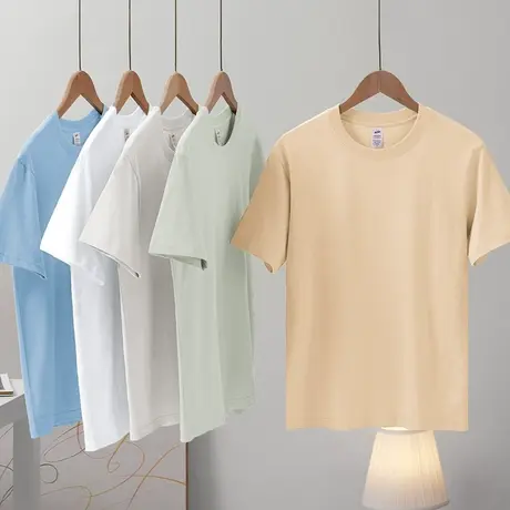 重磅纯棉短袖t恤男女2024新款夏季情侣装宽松半袖全棉内搭打底衫商品大图