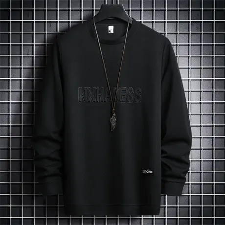 美式长袖T恤男士秋季2023新款青少年时尚潮牌休闲圆领体恤打底衫商品大图