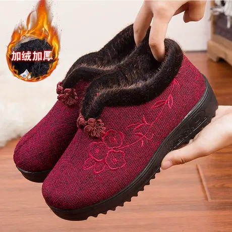 冬季加绒保暖鞋老年人奶奶冬鞋防滑妈妈老人棉鞋老北京布鞋女加厚图片