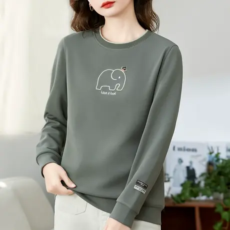 圆领正肩卫衣女春2024年新款时尚设计感上衣洋气百搭休闲套头外套图片