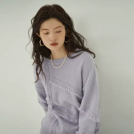 omont蛋挞家 复古羊毛圆领毛衣女秋冬新款慵懒宽松针织上衣商品大图