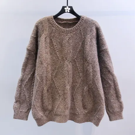 复古慵懒风套头毛衣女秋冬2023新款宽松加厚中长款打底针织衫上衣图片